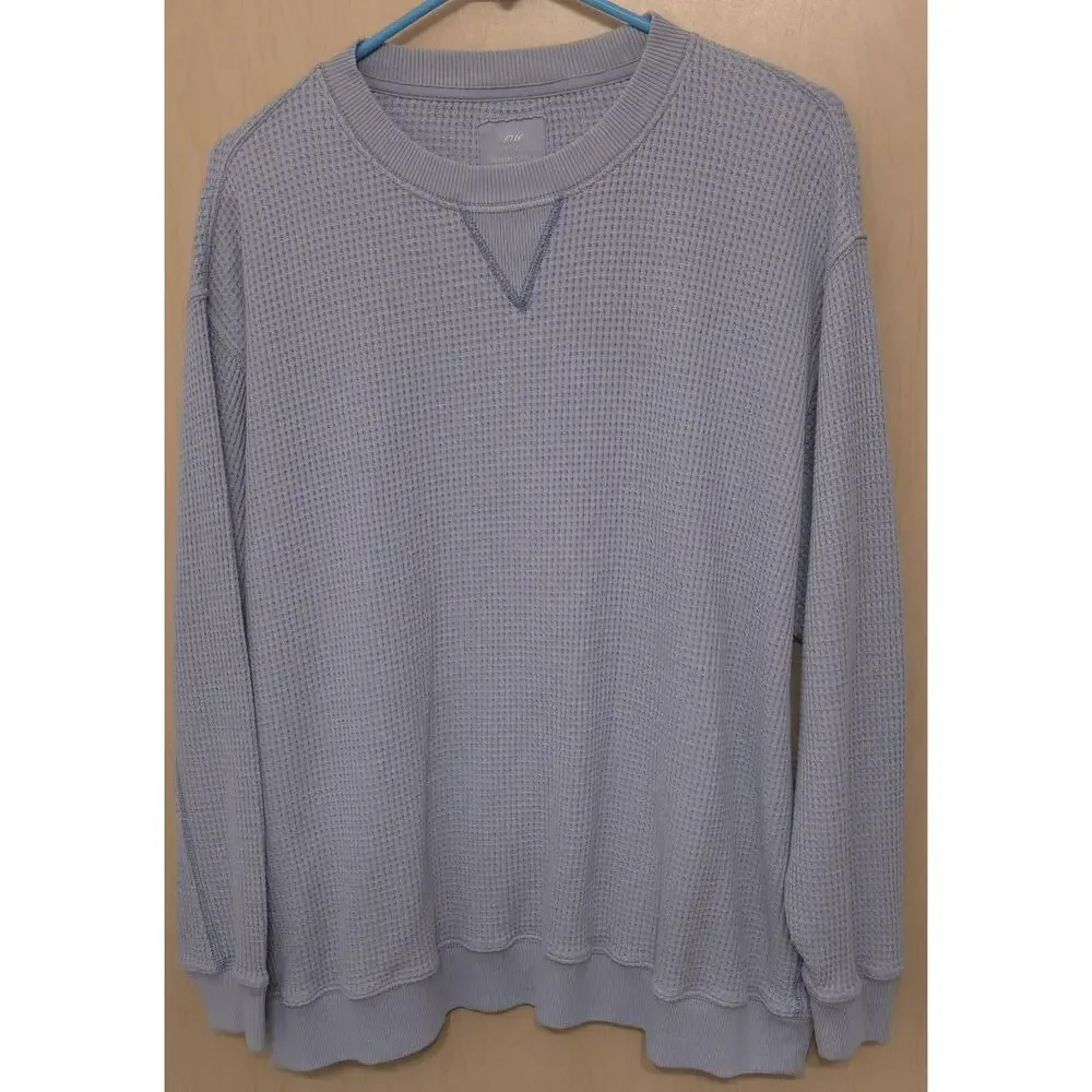 Aerie Sweatshirt Womens Large Blue Oversized Thermal Crew Neck Pullover